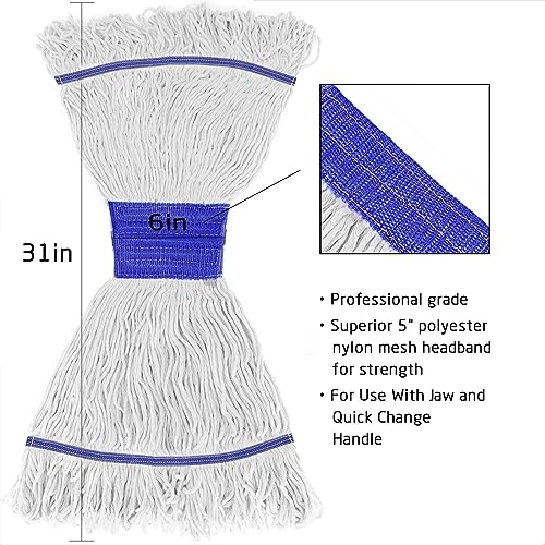 Loop End Commercial String Mop Head, String Cotton mop Heads, 6 Inch Headband, Mop Head Replacement for Home, Highly Absorbent,Industrial and Commercial Use