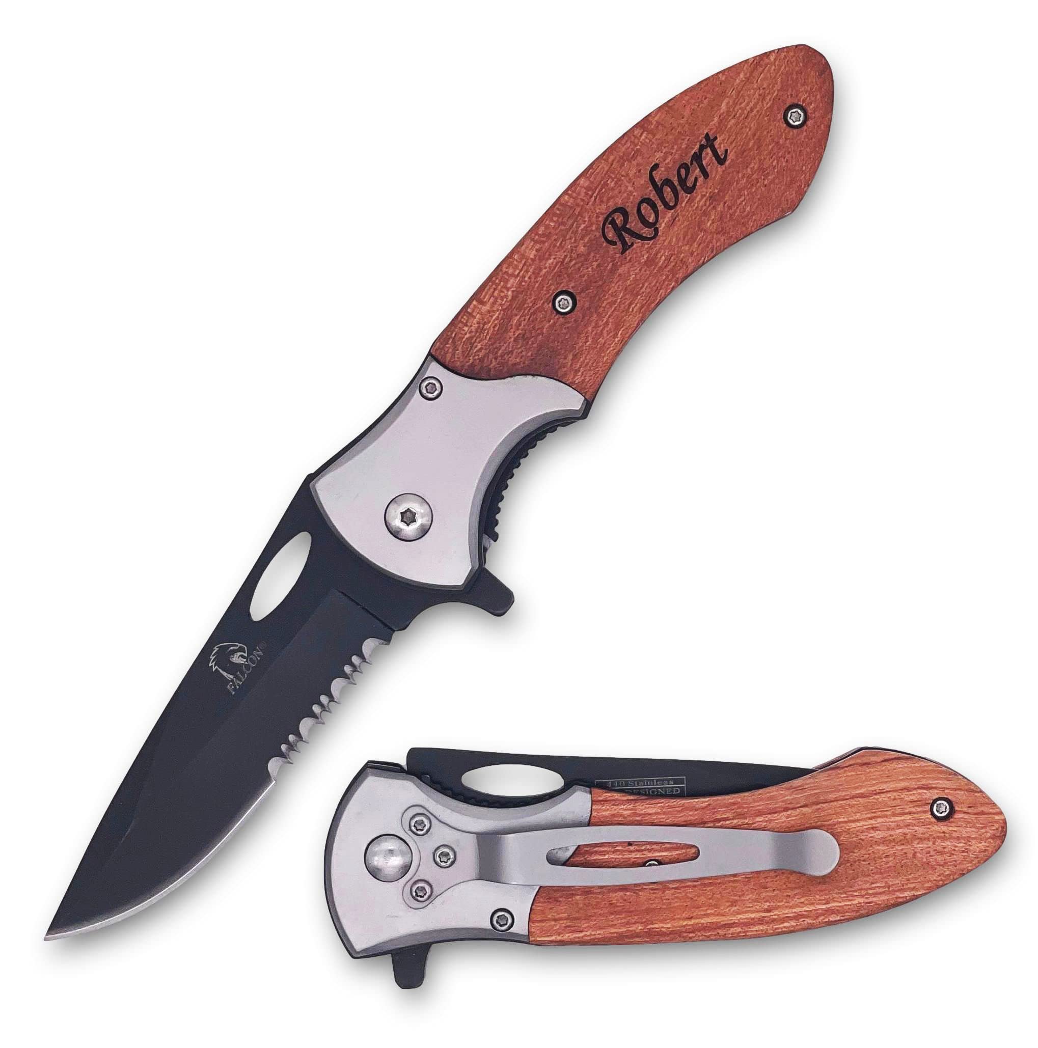 Birsppy FG Free Engraving - Quality Pocket Knife with Wood Handle