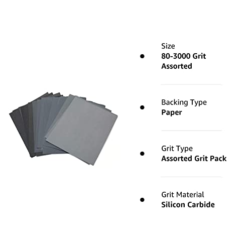 LotFancy Sandpaper 80 to 3000 Grit, 30PCS, 9 x 11" Dry Wet Sand Paper Assortment, Silicon Carbide Sanding Sheet, for Metal Sanding, Automotive Polishing, Wood Furniture, Wood Turing Finishing