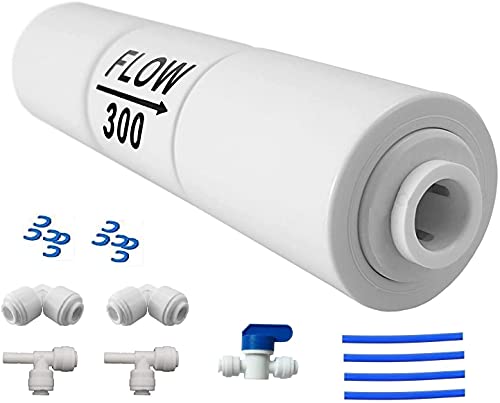 Lemoy Reverse Osmosis Flow Restrictor with Quick Connect Fitting, 50 GPD Flow Restrictor 1/4 inch Quick Connect(1 ball valve+2 Tee union+2 L connect+tube)