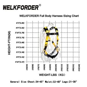 WELKFORDER 3D-Ring Industrial Fall Protection Safety Harness ANSI/ASSE Z359.11-2014 Compliant Full Body Personal Protection Equipment 5-Point Adjustment Universal 310 lbs