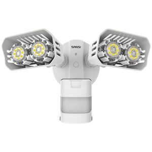 sansi led security lights, 18w (150watt incandescent equiv.) motion sensor lights, 1800lm 5000k daylight waterproof outdoor floodlights with adjustable dual-head, white