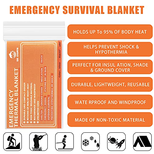 QIO CHUANG Emergency Mylar Thermal Blankets -Space Blanket Survival kit Camping Blanket (Pack of 6). Perfect for Outdoors, Hiking, Survival, Bug Out Bag ，Marathons or First Aid