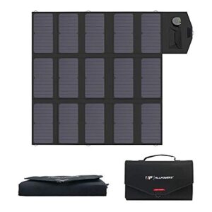 allpowers portable solar panel 100w (dual 5v usb with 18v dc output) monocrystalline solar charger foldable solar panel for laptop, generator, 12v car, boat, rv battery