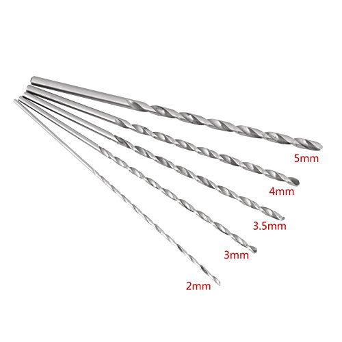 5PCS Extra Long High Speed Steel Drill Bit Sets Straight Shank Twist Drill Bit Tool Wood Drill Bit Set Diameter 2-5mm Length 150mm~160mm/5.91~6.3in