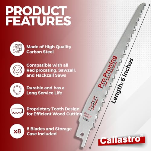 Caliastro 6-Inch Wood Cutting & Pruning Saw Blades for Reciprocating/Sawzall Saws - 8 Pack