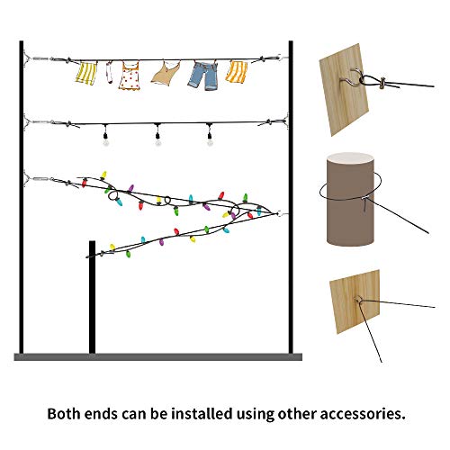 YQL Outdoor String Lights Hanging Kit,Globe String Lights Suspension Kit,164ft Black Vinyl-Coated 304 Stainless Steel Cable,String Light Guide Wire,Hook & Eye Turnbuckle Wire Rope Tension