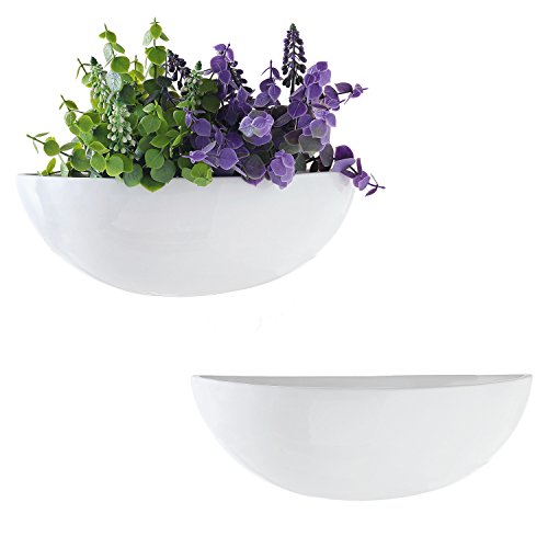 MyGift White Ceramic Wall Planters for Indoor Plants, Half Bowl Hanging Vase, Wall Mounted Succulent Planters, Set of 2