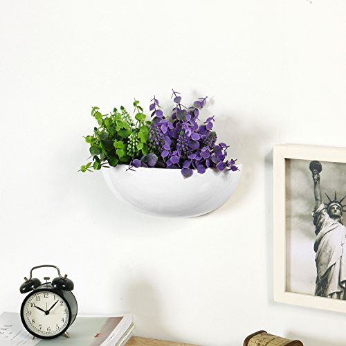 MyGift White Ceramic Wall Planters for Indoor Plants, Half Bowl Hanging Vase, Wall Mounted Succulent Planters, Set of 2