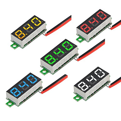 MakerFocus 5pcs Mini Digital DC Voltmeter 0.28 Inch Two-Wire 2.5V-30V Mini Digital DC Voltmeter Voltage Tester Meter 5 Colours