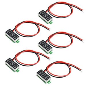 MakerFocus 5pcs Mini Digital DC Voltmeter 0.28 Inch Two-Wire 2.5V-30V Mini Digital DC Voltmeter Voltage Tester Meter 5 Colours