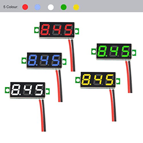 MakerFocus 5pcs Mini Digital DC Voltmeter 0.28 Inch Two-Wire 2.5V-30V Mini Digital DC Voltmeter Voltage Tester Meter 5 Colours