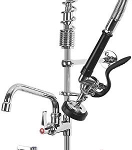 CWM Commercial Sink Faucet with Sprayer,Pre-Rinse Kitchen Brass Constructed Polished Chrome with Pull Down Sprayer 26"Height 8" Center with 8" Add-on Spout Deck Mounted