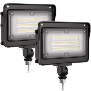 cinoton 2 pack 50w ul listed 7000lm led flood light, outdoor ip65 waterproof 5000k daylight lights with 180°knuckle wall fixture, support 110-277v ac power, replace [240w hid/hps] for yard, garage