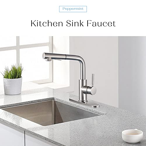 Peppermint Kitchen Faucets Designer Brushed Nickel Pull Down Kitchen Sink Faucet with Pull Out Sprayer Single Lever Faucet for Kitchen Sink RVs Modern