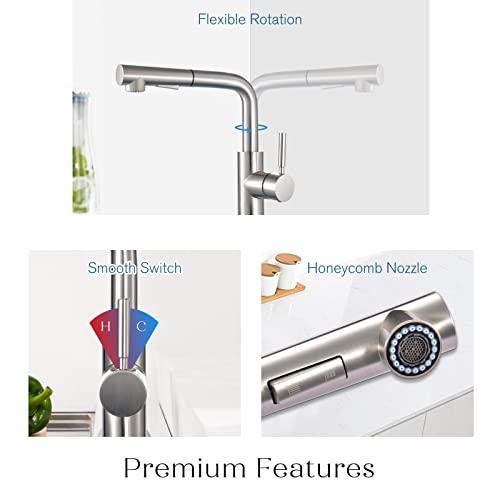 Peppermint Kitchen Faucets Designer Brushed Nickel Pull Down Kitchen Sink Faucet with Pull Out Sprayer Single Lever Faucet for Kitchen Sink RVs Modern