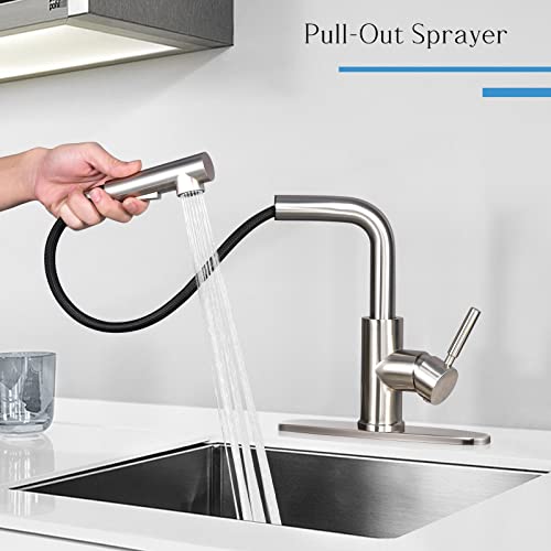 Peppermint Kitchen Faucets Designer Brushed Nickel Pull Down Kitchen Sink Faucet with Pull Out Sprayer Single Lever Faucet for Kitchen Sink RVs Modern