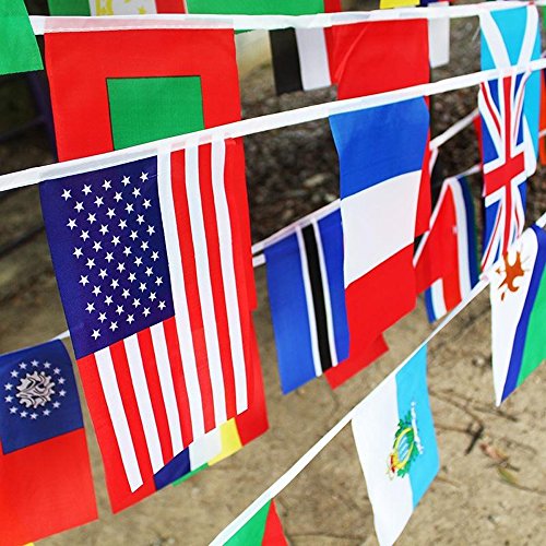 Anley 100 Countries String Flag, International Bunting Pennant Banner, Decoration for Grand Opening, Sports Bar, Party Events - 82 Feet 100 Flags