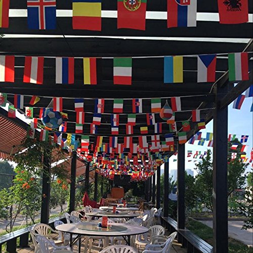 Anley 100 Countries String Flag, International Bunting Pennant Banner, Decoration for Grand Opening, Sports Bar, Party Events - 82 Feet 100 Flags