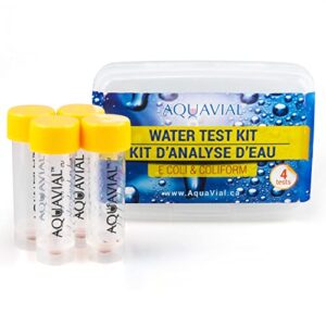 aquavial well water testing kit 4 pack | e coli and coliform water test kit | water testing kits for drinking water pool pond lake well | water test kit easy to use | home industrial water test kit