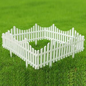 sungmor plastic white edging garden picket fence - grass lawn flowerbed plant borders - decorative landscape path panels - 13in tall, pack of 4 (overall length 8 ft) - lightweight & easy installation