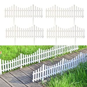 Sungmor Plastic White Edging Garden Picket Fence - Grass Lawn Flowerbed Plant Borders - Decorative Landscape Path Panels - 13in Tall, Pack of 4 (Overall Length 8 ft) - Lightweight & Easy Installation