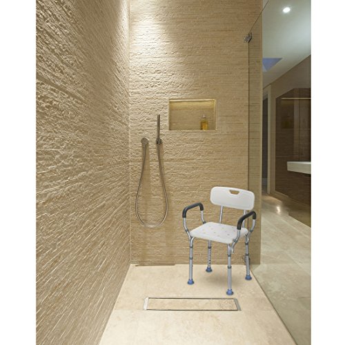 OasisSpace Heavy Duty Shower Chair with Back - Bathtub Chair with Arms for Handicap, Disabled, Seniors & Elderly - Adjustable Medical Bath Seat Handles - Non Slip Tub Safety