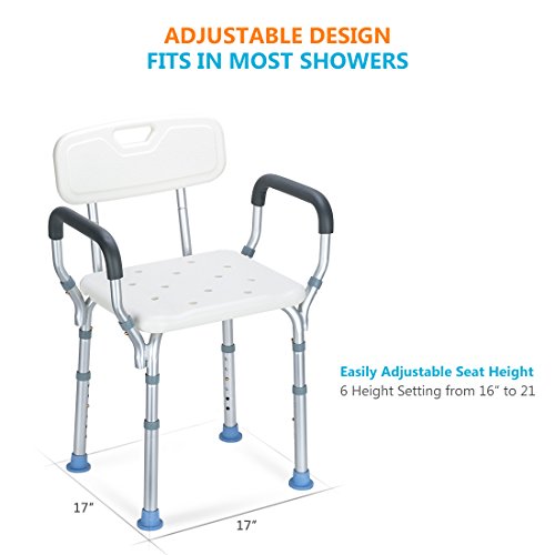 OasisSpace Heavy Duty Shower Chair with Back - Bathtub Chair with Arms for Handicap, Disabled, Seniors & Elderly - Adjustable Medical Bath Seat Handles - Non Slip Tub Safety