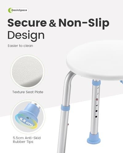 OasisSpace Shower Chair for Inside Shower, Adjustable Shower Stool,Bathtub Seat Bench with Anti-Slip Rubber Tips for Safety and Stability, Handicap Bathroom Stool for Seniors, Disabled, Handicap