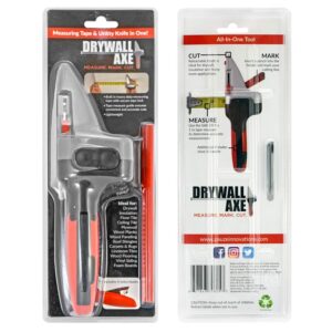 Drywall Axe All-in-one Hand Tool with Measuring Tape and Utility Knife – Measure, Mark and Cut Drywall, Shingles, Insulation, Tile, Carpet, Foam – Measure and Mark Wood for Rip Cuts