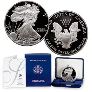 2004 w american silver eagle with velvet box & coa $1 us mint proof