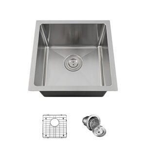 mr direct 1717-18-ens stainless steel 17" x 17" undermount kitchen sink with additional accessories, 17"