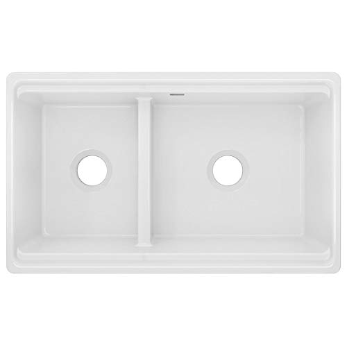 Elkay SWUF3320WH Fireclay 60/40 Double Bowl Farmhouse Sink with Aqua Divide, White