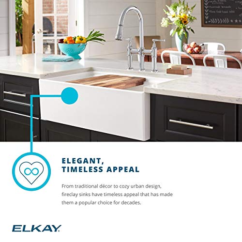 Elkay SWUF3320WH Fireclay 60/40 Double Bowl Farmhouse Sink with Aqua Divide, White