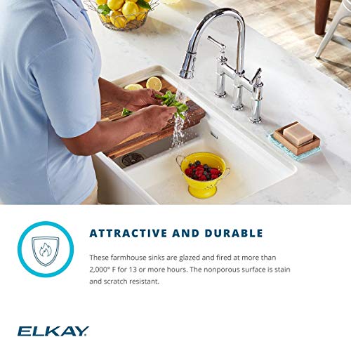 Elkay SWUF3320WH Fireclay 60/40 Double Bowl Farmhouse Sink with Aqua Divide, White