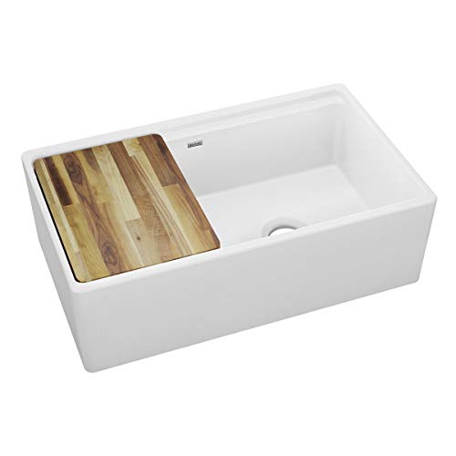 Elkay SWUF3320WH Fireclay 60/40 Double Bowl Farmhouse Sink with Aqua Divide, White