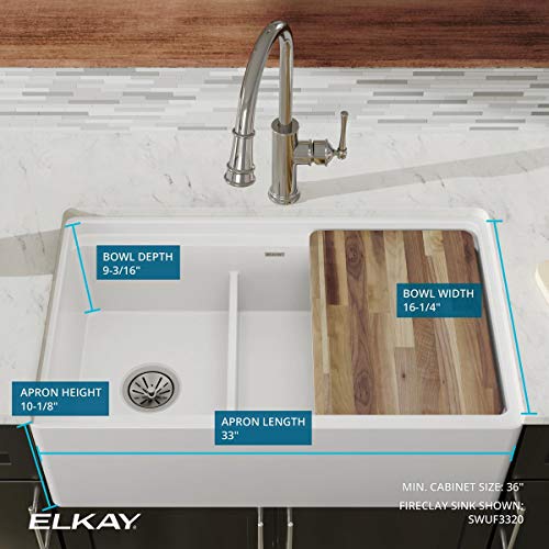 Elkay SWUF3320WH Fireclay 60/40 Double Bowl Farmhouse Sink with Aqua Divide, White