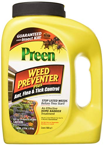 Preen 2464189 Weed Preventer Plus Ant, Flea, & Tick Control - 4.25 lb. - Covers 1,000 sq. ft.