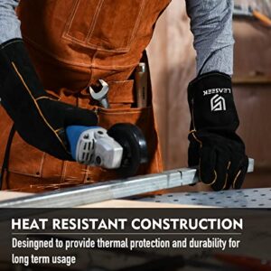 LeaSeek Welding Gloves, Heat/Fire Resistant Leather Barbecue Gloves,Mitts for Fireplace,BBQ,Welder,Grill,Oven,Stove,Tig