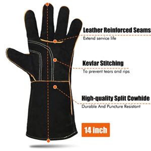 LeaSeek Welding Gloves, Heat/Fire Resistant Leather Barbecue Gloves,Mitts for Fireplace,BBQ,Welder,Grill,Oven,Stove,Tig