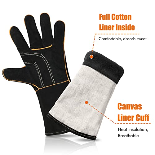 LeaSeek Welding Gloves, Heat/Fire Resistant Leather Barbecue Gloves,Mitts for Fireplace,BBQ,Welder,Grill,Oven,Stove,Tig