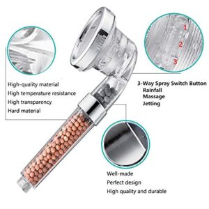 Nosame Shower Head, Filter Filtration High Pressure Water Saving 3 Mode Function Spray Handheld Showerheads 1.6 GPM for Hair & Skin