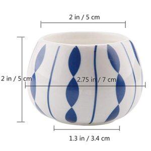 T4U 2.5 Inch Ceramic Succulent Planter Pot with Bamboo Saucer Set of 3, Cactus Plant Pot Flower Pot Container Planter Gift for Home Office Indoor Decoration Blue and White Pots