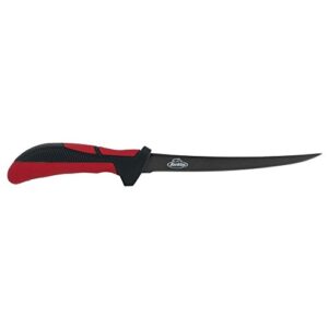 berkley 7" xcd fillet knife, full tang stainless steel blade, best for larger and wider fish, short, semi-flex blade for easy handling and smooth, precise cuts,black/ red