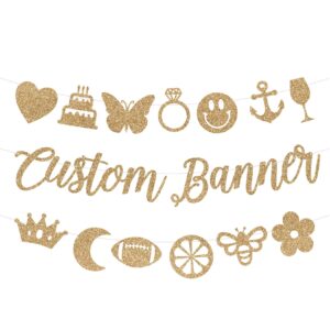 custom script party banner for birthday, wedding, and party/personalized name cursive banner/customizable/gold/silver