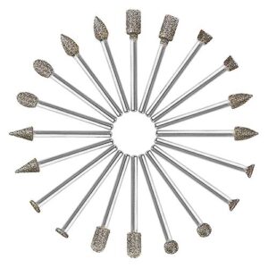 60 grit 20pcs 𝗗𝗶𝗮𝗺𝗼𝗻𝗱 𝗕𝘂𝗿𝗿 𝗦𝗲𝘁 - goxawee rotary grinding burrs engraving bits set with 1/8-inch shank, diamond-coated stone carving accessories bit universal fitment for rotary tools