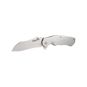 crkt rasp folding pocket knife: plain edge folder with frame lock, everyday carry folded knife, flipper opening, and stone wash finish 2081