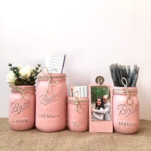 Hand Painted and Distressed Mason Jar Desk Set, Rustic Office Organization Set, Your Choice of Colors, 5 Piece Set, Painted and Distressed Mason Jars, Rustic Farmhouse Style