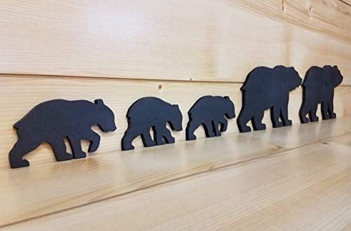 Black Bear Family - Bear Wall Art - Bear Woodwork - Wooden Bear Silhouette - Bear Family Art - Bear Family of 5 - Animal Art