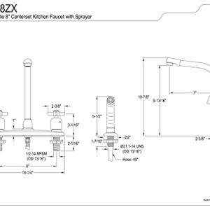 Kingston Brass FB718ZX Millennium 8-Inch Center Set Kitchen Faucet with Plastic Sprayer, Brushed Nickel